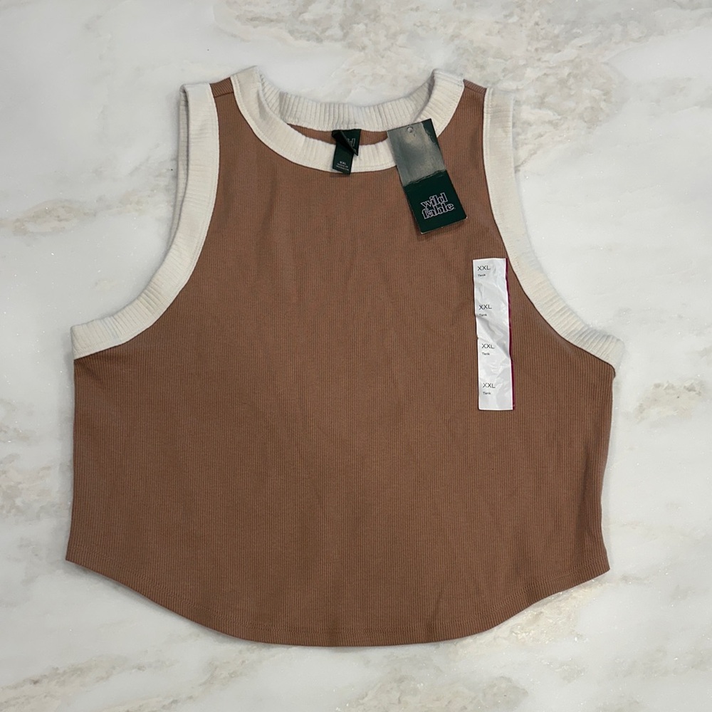 Wild Fable Brown and Cream Cropped Tank Top Size XXL